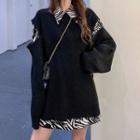 Zebra Print Shirt / Cutout Sweater