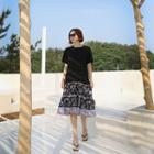 Floral Ruffle-hem T-shirt Dress Black - One Size