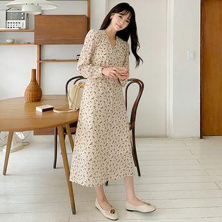 V-neck Tie-waist Long Floral Dress