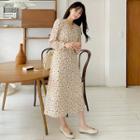 V-neck Tie-waist Long Floral Dress