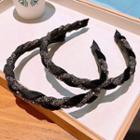 Rhinestone Braided Headband F577 - Black - One Size