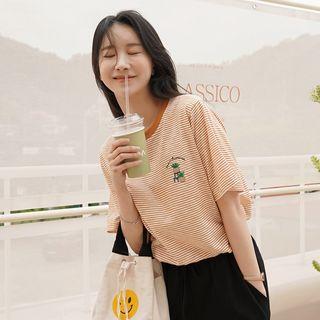 Cactus-embroidered Stipe T-shirt