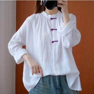 Frog Buttoned Linen Shirt