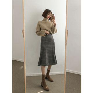Turtleneck Ribbed Wool Blend Sweater