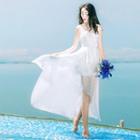 Sleeveless A-line Frill-trim Beach Dress