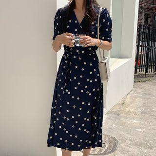Floral Short-sleeve Midi A-line Skirt