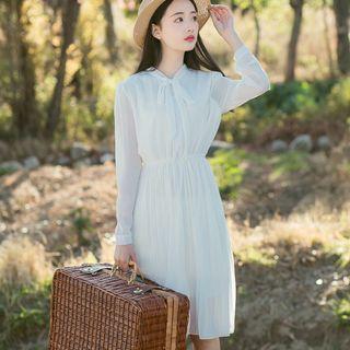 Long-sleeve Tie-neck Chiffon Dress