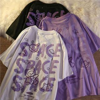 Short-sleeve Space Print Oversized T-shirt