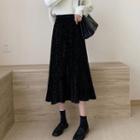 Glitter Midi A-line Velvet Skirt Black - One Size