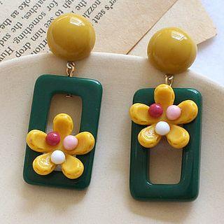 Asymmetrical Flower Drop Earring / Clip-on Earring