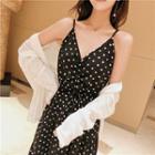 Polka Dot Chiffon Spaghetti Strap Midi Dress