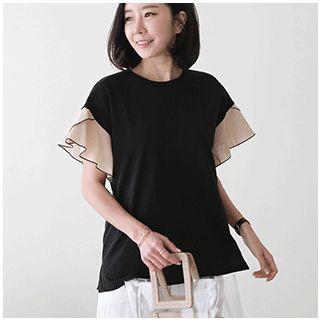 Contrast Ruffle-sleeve Top