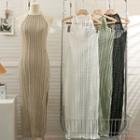 Eyelet Side-slit Maxi Halter Dress