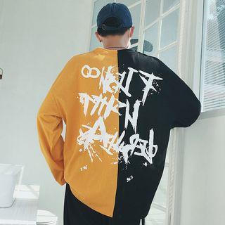 Long-sleeve Letter Two-tone T-shirt