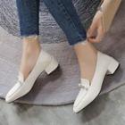 Block Heel Faux Pearl Accent Loafers