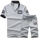 Set: Short-sleeve Lettering Polo Shirt + Drawstring Shorts