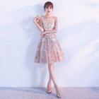 Elbow-sleeve Ruffled A-line Cocktail Dress