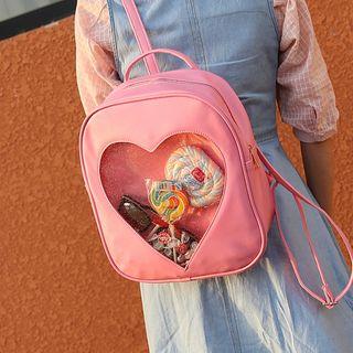 Faux-leather Heart-panel Backpack