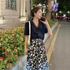 Short-sleeve Shirt / Floral Print Midi A-line Skirt