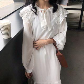 Long-sleeve Lace Collar Midi Dress
