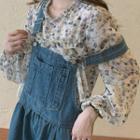Denim Overall Dress / Floral Blouse