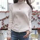 Turtle-neck Banded-waist Wool Blend Top
