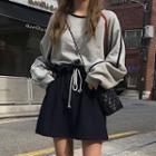 Drawstring Mini A-line Skirt / Contrast Trim Pullover