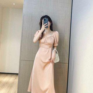Short-sleeve Lace Trim Midi A-line Dress / Mini A-line Dress