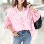 Drop-shoulder Check Shirt Pink - One Size