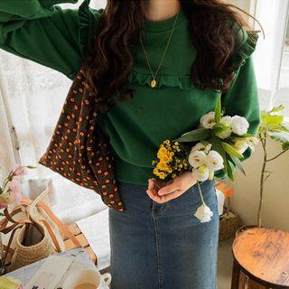 Frill-trim Sweatshirt Green - One Size