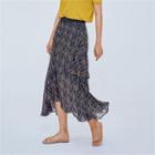 Asymmetric-hem Zigzag-pattern Chiffon Skirt