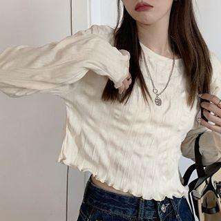 Long-sleeve Lettuce Edge T-shirt Almond - One Size