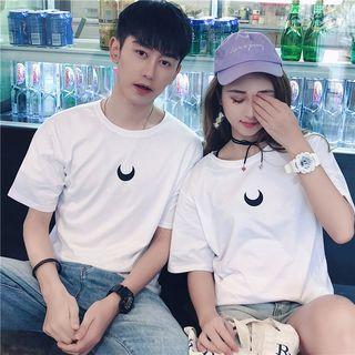 Couple Matching Short-sleeve Moon Print T-shirt