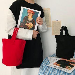 Lettering Strap Canvas Bucket Bag