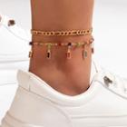 Rhinestone Layered Alloy Anklet 21496 - Gold - One Size
