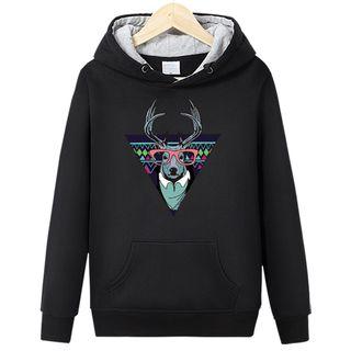 Printed Hooded Fleece-lining Pullover