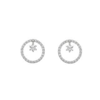 925 Sterling Silver Rhinestone Hoop Earring 1 Pair - White Gold Plating - One Size