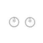 925 Sterling Silver Rhinestone Hoop Earring 1 Pair - White Gold Plating - One Size