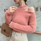 Cold Shoulder Furry Sweater