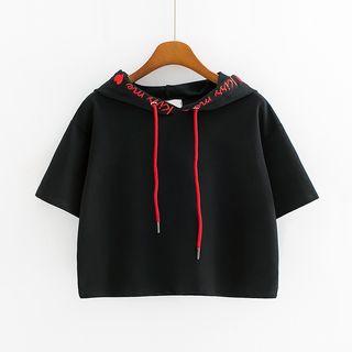 Short-sleeve Embroidered Hooded T-shirt