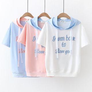 Letter Embroidered Short-sleeve Hoodie