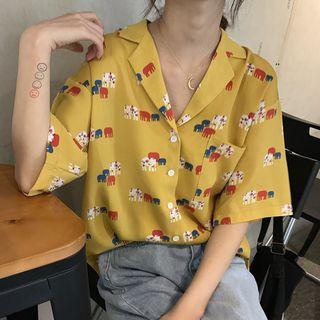 Printed Pocket Detail Short-sleeve Shirt Yellow - One Size