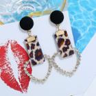 Rhinestone Heart Leopard Print Strap Dangle Earring Leopard - White & Brown - One Size