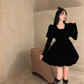 Square-neck Long-sleeve Puffy Dress