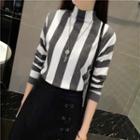 Stand Collar Stripe Knit Top