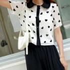 Heart Print Short-sleeve Shirt + Camisole / Jumper Shorts