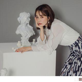 Ruffled Long Sleeve Chiffon Top