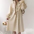 Long-sleeve Drawstring A-line Dress Almond - One Size