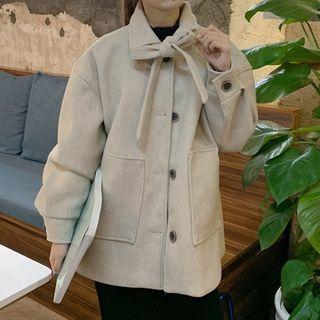 Bow Accent Button Knit Jacket