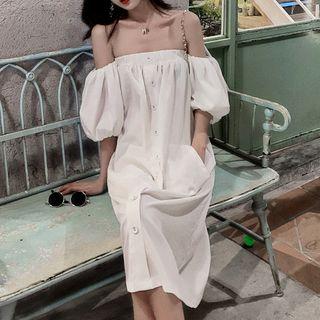 Off-shoulder Buttoned Dress